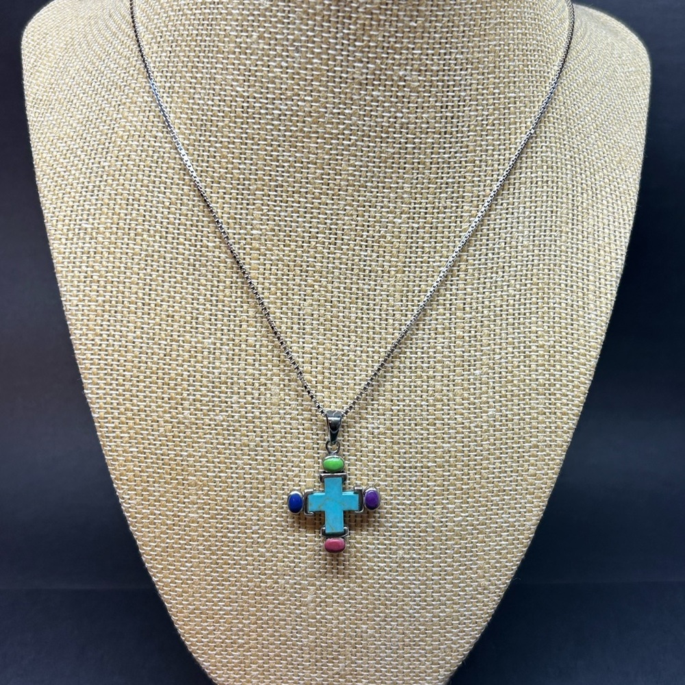 Turquoise Sterling Silver Cross Pendant Necklace